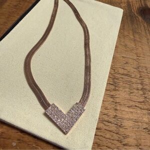 Rose Gold V-Detail Pavé Snake Chain Necklace